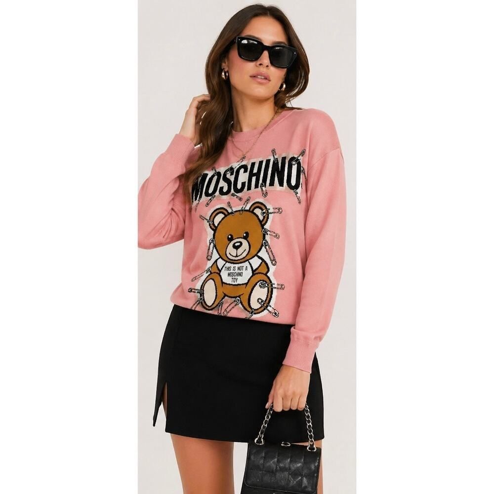 Moschino Couture Teddy Bear Sweater 100% Wool Italy Small Authentic Like New